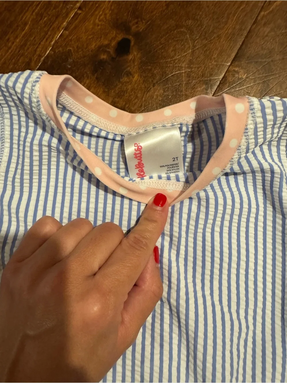 Ruffle Butts Blue and White Striped Girls Rash Guard Bikini with Pink Trim